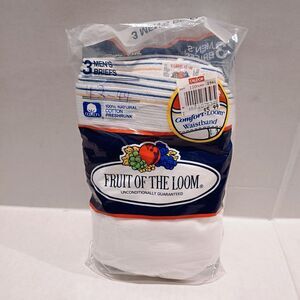 Vtg Fruit of the Loom White Briefs-Large-3 Pk-1992-Comfort Loom Waistband-NEW